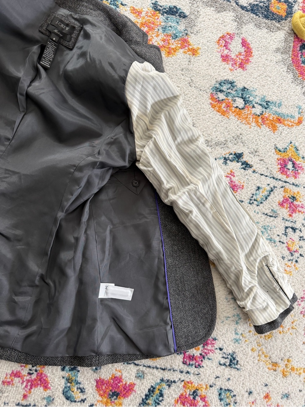 J. Crew 100% Wool Hack ing Blazer in Gray Herringbone Size 6 Preppy Academia - Picture 10 of 15